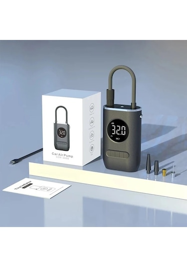 Xuweiwei Siyah Usb Şarjlı Led Işıklı 150 Psı Taşınabilir Lastik Şişirici Araba Motosiklet Bisiklet Dijital Hava Kompresörü Abs Malzeme Hediyelik