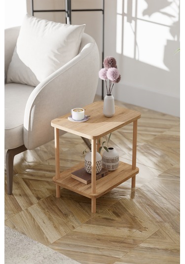 2 Raflı Yan Sehpa Geniş Gazetelik Kitaplık Çiçeklik -çam