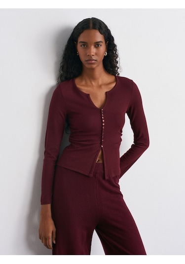 Dilvin 31548 Düğme Detaylı Büzgülü Top-koyu Bordo Koyu Bordo