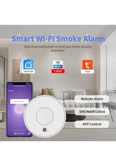 Anjiexun 10 Yıllık Pil Wifi Akıllı Duman Alarmı Yangın Alarmı
