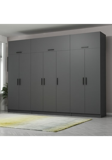 Minar Kale 7 Kapaklı 2 Çekmeceli Dolap Ve Yüklük Antrasit 235cm