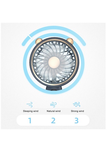 Fosenze Usb Şarjlı Elden Taşınabilir Masaüstü Fan, 3 Seviye Hız Ayarlı, Kedi Kulaklı Desen, Beyaz, Sessiz Vantilatör