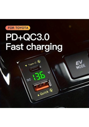 Fochsia 40x22 Yeşil 36w Hızlı Şarj Usb Type-c Toyota Araçlar İçin Led Ekran Qc3.0 Telefon Ve Masaüstü Şarj Cihazı