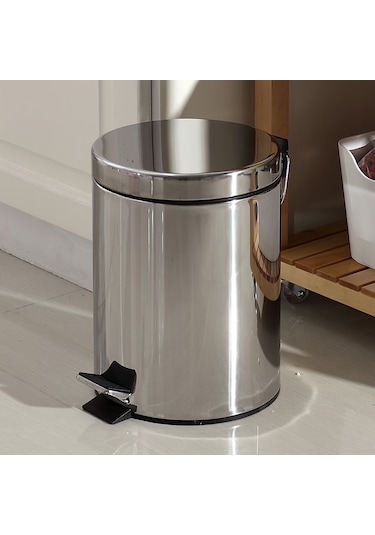 5 Lt Metal Çöp Kovası Pedallı Paslanmaz Gri
