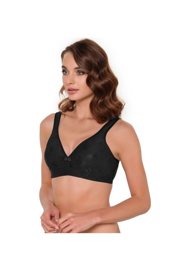 Pamuklu Dantelli Penye Siyah Renk Cepli Protez Sütyen Siyah