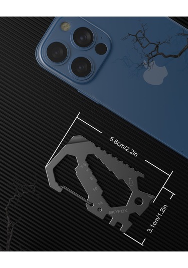 Kangvka Skyfox 12-in-1 Kredi Kartı Edc Çok Amaçlı Alet, 420 Paslanmaz Çelik, Anahtar Zinciri Ve Airtag Kılıfı İle