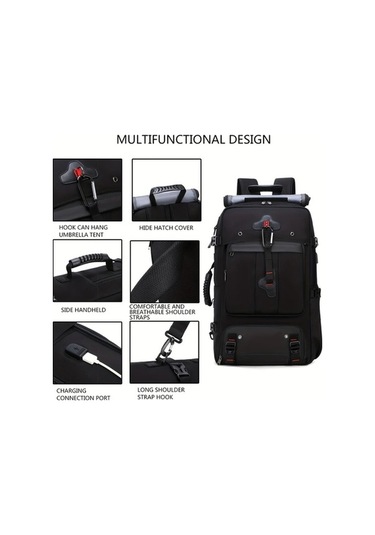 Pazly Çok Amaçlı Büyük Kapasiteli Siyah Gri Sırt Çantası Laptop Kılıfı Usb Şarj Portu Erkek Kadın İçin Yürüyüş Kamp Ayakkabı Bölmesi Dayanıklı Polyester Siyah - Gri