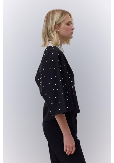 Manuka İncili Abiye Kimono Siyah