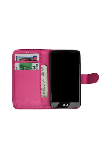 G2 Mini İle Uyumlu Yan Model Kartlıklı Deri Kılıf Pembe Renk