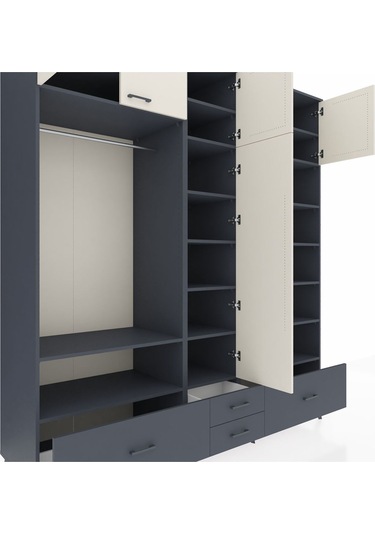Kronos Dolap 18 Raflı 4 Çekmeceli Tek Askılı 220x59x243 Antrasit-aytaşı/antrasit Aytası/antrasıt