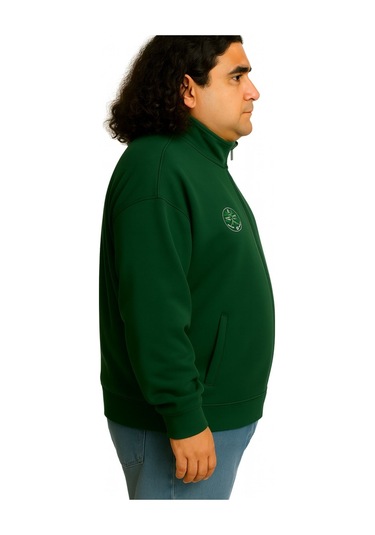 Erkek Büyük Beden 122-158 Kilo Arası İçin Uygun Pamuklu Geniş Kalıp Dik Yaka Fermuarlı Sweat Mont Koyu Yeşil Erkek Büyük Beden 122-158 Kilo Arası İçin Uygun Pamuklu Geniş Kalıp Dik Yaka Fermuarlı Sweat Mont Koyu Yeşil