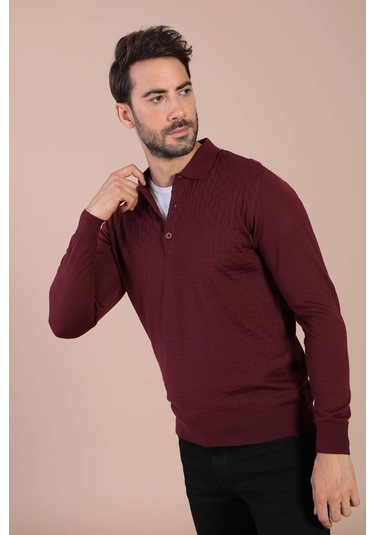 Ferraro Polo Yaka Superfine Yün Kazak - Bordo Bordo