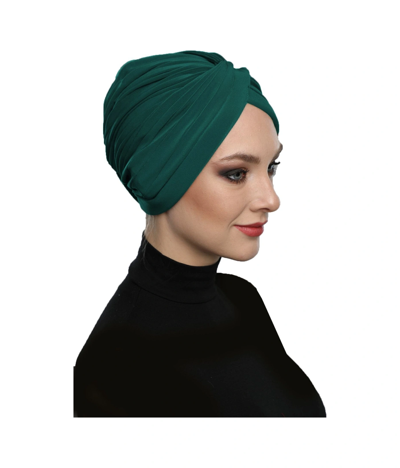 Çapraz W Nervürlü Ensesi Bantlı Yeşil Hazır Türban Tesettür Havuz Bonesi Hürrem