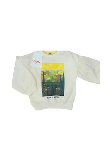 Çikoby Kız Bebek Magical Nature Yazılı Sweatshirt-13560 Ekru