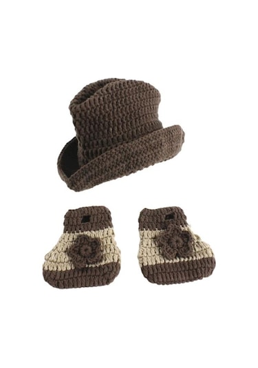 1 Takım Yenidoğan Prop Kostüm Sevimli Çekici Yün Iplik Bebek İçin Bebek Pelerin Kap Giymek Rahat Kahverengi