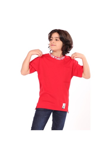 Toontoy Erkek Çocuk Yaka Baskılı Göğsü Cepli Tişört Yeşil