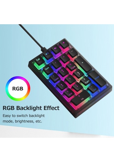 İblancod K10 21 Tuş Kablolu Mekanik Sayısal Klavye Rgb Arka Aydınlatma Efekti Mekanik Sarı Anahtarlar Puding Tuş Başlıkları Mavi