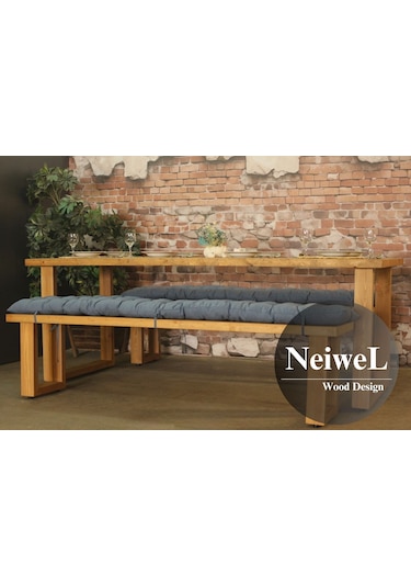 Neiwel Loen Doğal Ahşap Banklı Yemek Masası Takımı-80-260 Takım Açık Ceviz