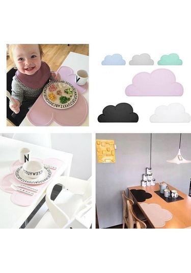 Gri Bulut Şekli Placemat Çocuk Plaka Mat Silikon Masa Pedi Su Geçirmez Isı Yalıtımı Ev Mutfak Pedleri Gri