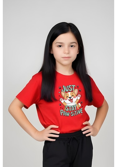 Just Stay Paw Baskılı Kız Çocuk Tişört Ve Eşofman Alt-üst Takım Kırmızı