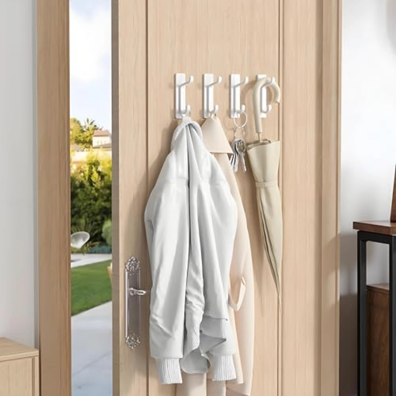 Skycity 4'lü Paket Paslanmaz Çelik, Delme Yok, Güçlü Yapışkan Kanca: Banyo Havlu, Giysi Ve Aksesuar Tutucu Yüksek Ve Düşük Konfigürasyonlu Beyaz