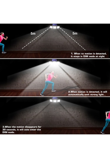 Fortunelane 266 Led 3 Kafa Duvar Lambası, İnsan Algılama + Işık Kontrolü, Ip65 Su Geçirmez Bahçe Aydınlatması, 400lm Güneş Enerji