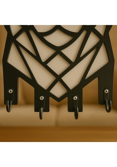 Kedi Figürlü Duvar Tipi Dekoratif Anahtarlık Askılığı Siyah - Beyaz