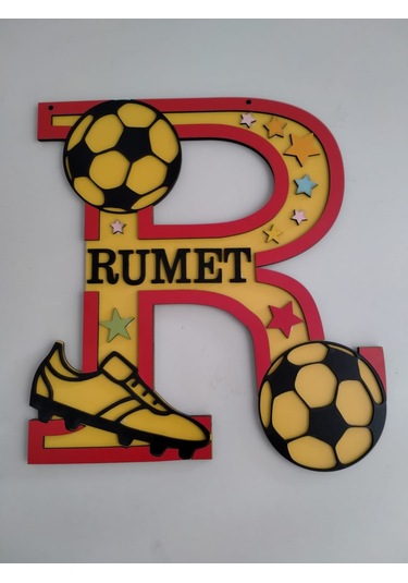 Çoçuk Odası Kapı & Duvar Süsü Kişiye Özel R Harfi Sarı - Kırmızı