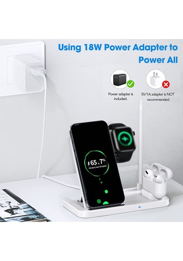 Maiyame Beyaz Abd Standartlı Qı Onaylı Dört İşlevli Kablosuz Şarj Cihazı - İphone, Saat, Kulaklık Ve Kalem İçin Uyumlu