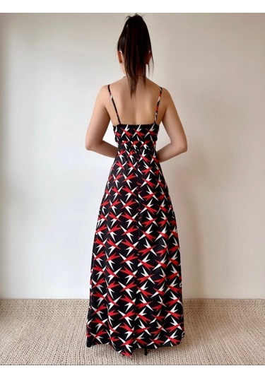 Kadın V Yaka Göğüs Ve Sırt Dekolteli Fırsat Ürün Maxi Moy Elbise Siyah