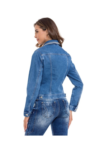 Wj213 Kadın Gümüş İşlemeli Denim Ceket 001