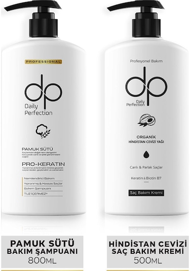 Dp Daily Perfection Şampuan Pamuk Sütü 800 ML & Saç Bakım Kremi Hindistan Cevizi 500 ML