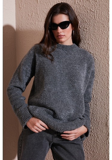 Lela Regular Fit Dik Yaka Yumuşak Dokulu Triko Bayan Kazak 4616222 Antrasit
