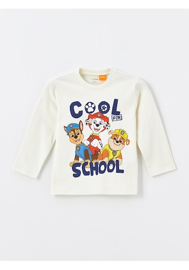 Lcw Bisiklet Yaka Uzun Kollu Paw Patrol Baskılı Erkek Bebek Tişört - Bej