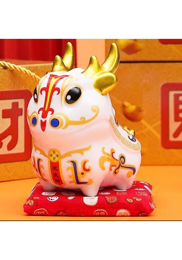 Homyl Porselen Çin Yılı Ejderha Figürleri Teneke Kutu Beyaz Beyaz