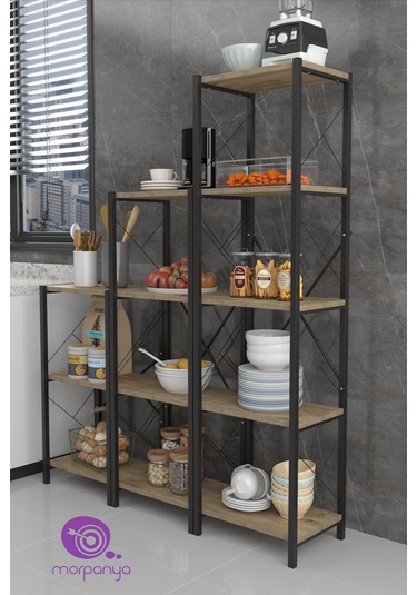 Morpanya Veraca Merdiven Metal Mutfak Rafı 3 Bölmeli Mutfak Rafı Malzeme Dolabı Mikrodalga Fırın Rafı