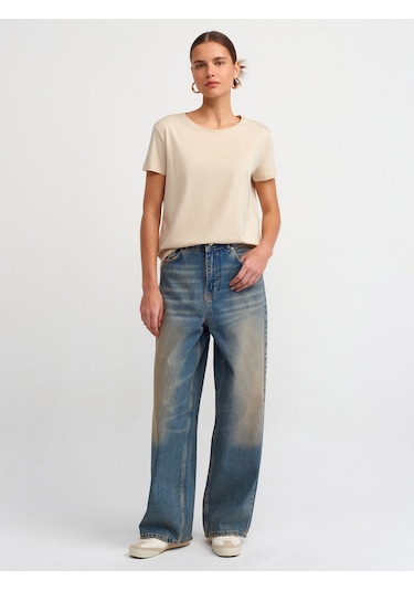 Dilvin Bisiklet Yaka Basic T-shirt 101a03471 Açık Bej