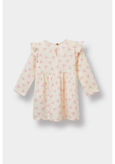 Defacto Kız Bebek Desenli Uzun Kollu Elbise F4548a525auer134 Ekru