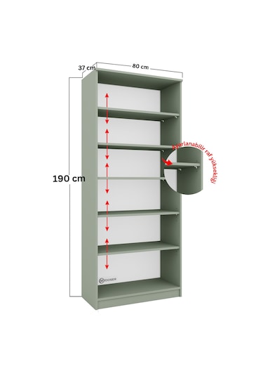 Lucas Cam Kapaklı Vitrin - Büfe - Kitaplık Ve Çok Amaçlı Dolap Ayarlanabilir Raf - Yeşil Yeşil