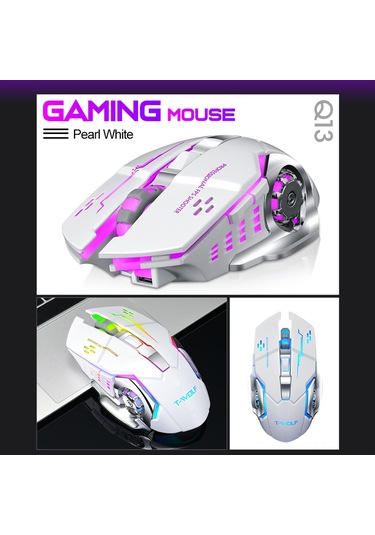 Shineyee T-wolf Q13 Şarj Edilebilir Kablosuz Mouse, 7 Renkli Işık, 3 Seviye Dpı, Sessiz Tıklama, 2.4g Stabil Aktarım, Bilgisayar/dizüstü/tablet İçin Siyah