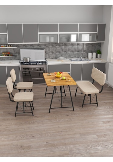 Hayat 70x110 Atlantik Mutfak Masası, Mutfak Masası Takımı, Yemek Masası, 2 Sandalye 1 Bench - Krem Krem Hayat 70x110 Atlantik Mutfak Masası, Mutfak Masası Takımı, Yemek Masası, 2 Sandalye 1 Bench - Krem Krem