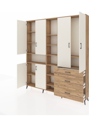 Arges Dolap 13 Raflı 3 Çekmeceli 6 Kapaklı 220x30x243 Çam-aytaşı/çam Aytası/atlas Çam