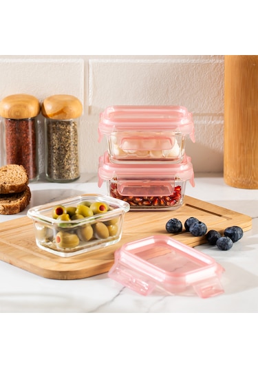 Porsima 4375 3lü Kilitli Sızdırmaz Kapaklı Yiyecek Erzak Saklama Kabı Seti - Cam Saklama Kabı - 150ml Pudra Pudra