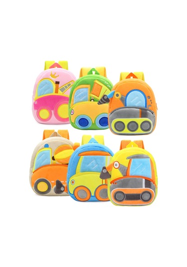 Aubyhe 2-4 Yaş Çocuklar İçin Makine Desenli Yumuşak Sırt Çantası - Vinç Modeli Eğlenceli Okul Çantası Çok Renkli