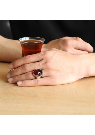 Gumush Gümüş Kırmızı Zirkon Taşlı Erkek Yüzük  546993097