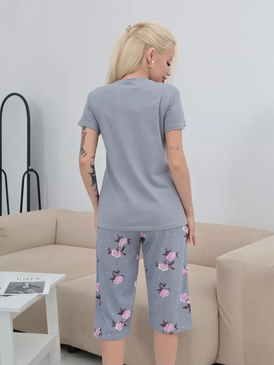 Saratex Büyük Beden Kapitone Şortlu Pamuklu Pijama Takımı 452956006 Gri