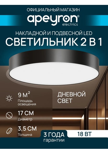 Apeyron Led Tavan Lambası 17 Cm 4000k, 18w 402750522 Siyah