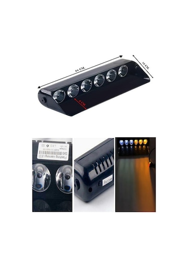 Araç Içi Vantuzlu Çakar Tepe Lamba Turuncu - Beyaz Renk 6 LED 12V