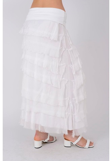 İtalyan 2 Beden Ince Gösteren Kat Kat Ipek Etek & Straplez Elbise Beyaz