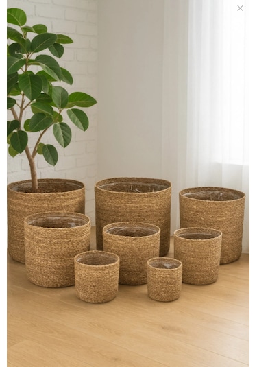 8'li Hasır Saksılık Seti 8 Adet El Örgüsü Dekoratif Poşetli Saksı 13056 -